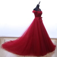 Simple tulle long prom dress evening dress - Thumbnail 3