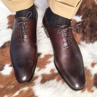 Handmade Men dark brown formal leather Shoes Men brown dress shoes Shoes for men, Men brogue Shoes - Thumbnail 1
