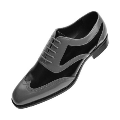 Handmade men black and gray wingtip formal shoes men leather dress shoes