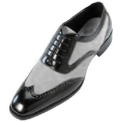 Handmade men black and gray wingtip brogue formal shoes tuxedo dress shoes