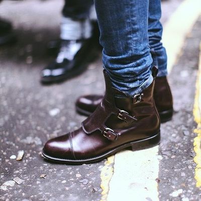 Handmade men triple buckle ankle boots, men monk boots, men ankle boots