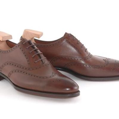 Handmade men brown wing tip brogue formal shoes, men brown dress shoes