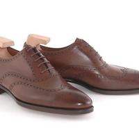 Handmade Men Brown Wing Tip Brogue Formal Shoes, Men Brown Dress Shoes - Thumbnail 1