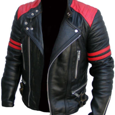Men's brando classic biker black and red vintage motorcycle 100% leather jacket