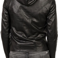 WOMEN'S HOODED LEATHER JACKET, WOMENS LEATHER JACKETS, WOMEN LEATHER HOODIES - Thumbnail 1