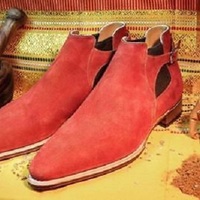 Handmade Designer Men Red color suede Ankle boots, Men red suede jodhpurs boot - Thumbnail 1