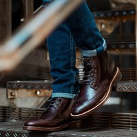 Handmade Mens Wingtip brogue ankle leather boots,Men lace up ankle leather boots - Thumbnail 1