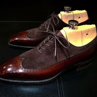 Handmade Men Wing Tip Brown Formal Shoes, Men Brown Dress Shoes, Men leather Shoes - Thumbnail 1