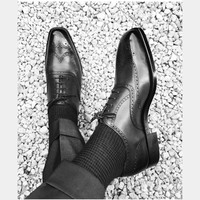 Handmade Men Two Tone Wing Tip Brogue Formal Shoes Men Black Dress Shoes - Thumbnail 4