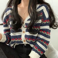 Retro Flower Hollow Out Knit Cardigan - Thumbnail 1