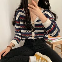 Retro Flower Hollow Out Knit Cardigan - Thumbnail 2
