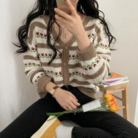 Retro Flower Hollow Out Knit Cardigan - Thumbnail 3