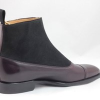 Handmade mens Brown triple monk ankle boots, Men suede and leather cap toe boots - Thumbnail 1