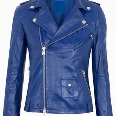 Women biker leather jacket,women's leather jacket,blue color jacket - Thumbnail 4