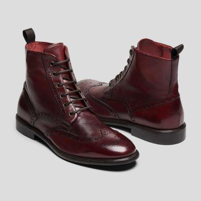 Handmade men burgundy color lace up boots, men ankle leather boots, men boots - Thumbnail 4