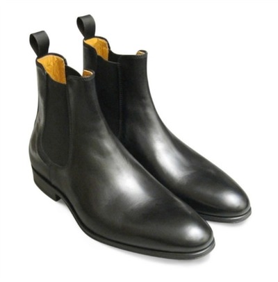 Handmade Men Black Leather Chelsea Boots, Men Ankle Boots, Men Chelsea Boot