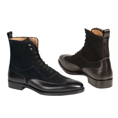 Men fashion black color wing tip ankle boots,men suede and leather boot - Thumbnail 4