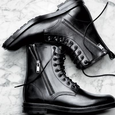 Men black army boots, men black military style ankle boots men combat boot - Thumbnail 4