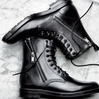 Men black Army boots, Men black military style ankle boots Men combat boot - Thumbnail 1