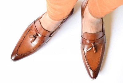 Men Tan Color Leather Tassels Moccasins Shoes Men Formal Shoes Men Shoes
