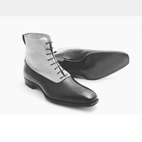 Men's Ankle Leather Boots, Men Two Tone Boots Men Black And Light Gray Boot - Thumbnail 1