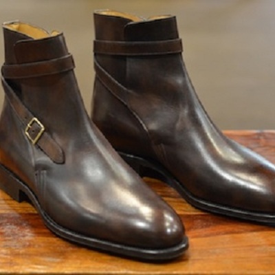 Handmade men brown leather jodhpurs, men dark brown ankle boots, men ankle boots - Thumbnail 4