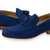 Mens Blue Suede Tassels Shoes Moccasins, Men Casual Suede Leather Shoes - Thumbnail 1