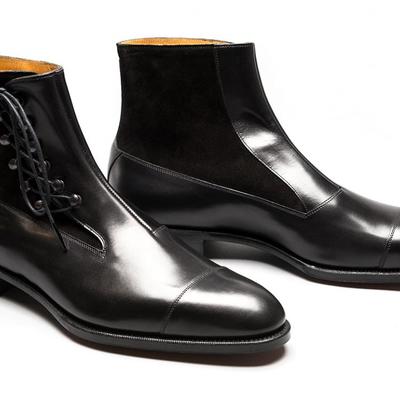 Handmade men black lace up ankle boots, mens fashion cap toe ankle boots - Thumbnail 4