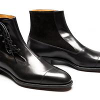 Handmade Men Black Lace Up Ankle Boots, Mens Fashion Cap Toe Ankle Boots - Thumbnail 1