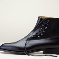 Handmade Men Black Lace Up Ankle Boots, Mens Fashion Cap Toe Ankle Boots - Thumbnail 4