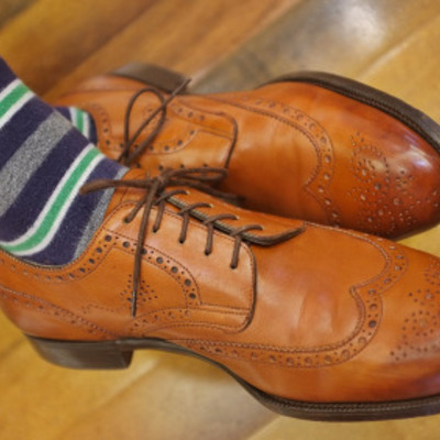 Handmade men tan color wing tip brogue formal dress shoes, men tan color shoes