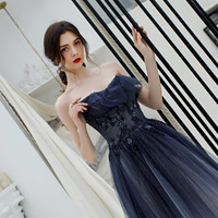 A line strapless tulle long prom dress formal dress - Thumbnail 1