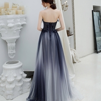 A line strapless tulle long prom dress formal dress - Thumbnail 4