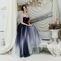 A line strapless tulle long prom dress formal dress - Thumbnail 3