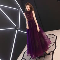 Purple tulle sequins prom dress evening dress - Thumbnail 1