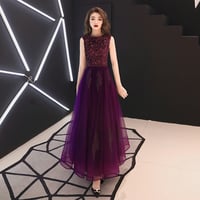 Purple tulle sequins prom dress evening dress - Thumbnail 3