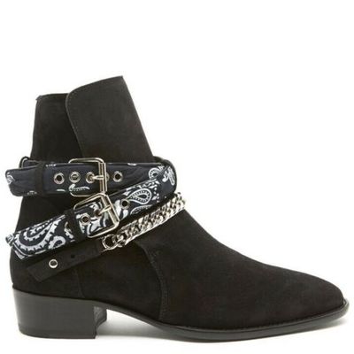 New handmade pure suede leather black stylish chain ankle strap boot for men's - Thumbnail 4