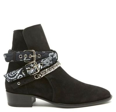New Handmade Pure Suede Leather Black Stylish Chain Ankle Strap Boot for Men's