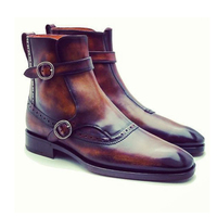 New Bespoke Brown Double Buckle Ankle boots, Men Brown Ankle boots - Thumbnail 1