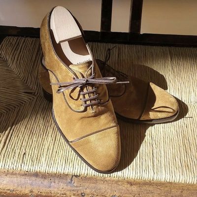 New pure handmade suede leather camel dress shoes for men's