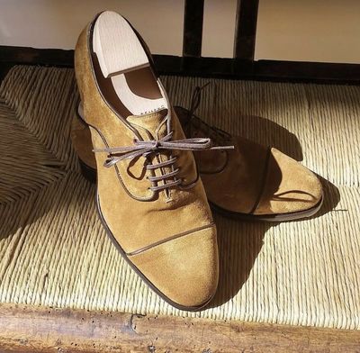 New Pure Handmade Suede Leather Camel Dress Shoes for Men's