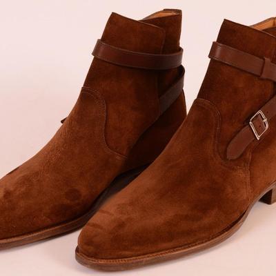 Handmade brown jodhpurs boots, men brown ankle boots, men suede leather boot - Thumbnail 2