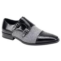 Handmade Two Tone Gray Tweed Black Leather Shoes Double Monk Formal Shoes Men's - Thumbnail 1