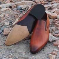Handmade men Tan brown leather shoes moccasins, Men leather shoes - Thumbnail 2