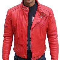 MENS BOMBER LEATHER JACKET, RED COLOR JACKET MEN, LEATHER JACKET MAN - Thumbnail 1