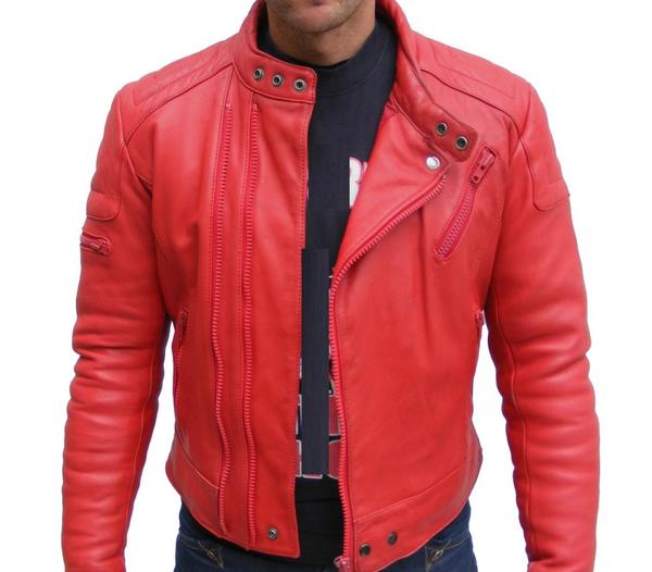 MENS BOMBER LEATHER JACKET, RED COLOR JACKET MEN, LEATHER JACKET MAN