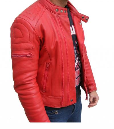 MENS BOMBER LEATHER JACKET, RED COLOR JACKET MEN, LEATHER JACKET MAN
