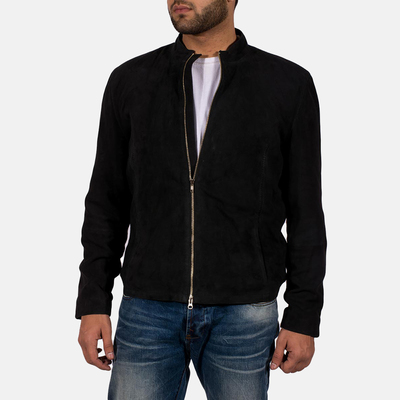 Men Genuine Black Suede Leather Jacket, Men Biker Leather Jacket