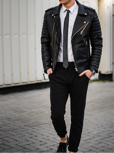 New Men Fashion Trend Black Motorcycle Leather Jacket, Men Biker Fashion