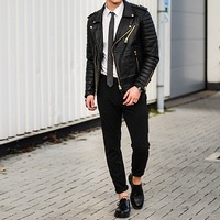 New Men Fashion Trend Black Motorcycle Leather Jacket, Men Biker Fashion - Thumbnail 1